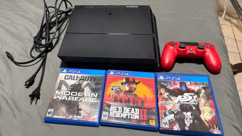 Sony PlayStation 4 500GB Black Console Bundle with Red Controller and 3 Games